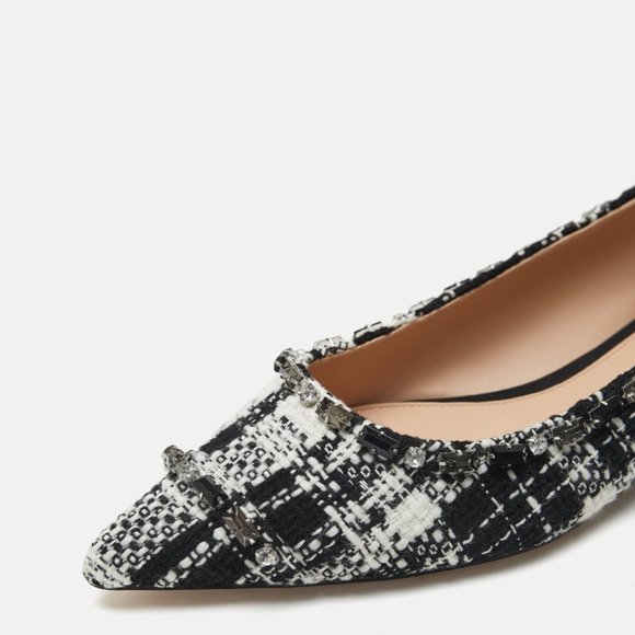 ZARA TWEED BEAD JEWELLED RHINESTONE FLAT BRAND NEW WITH TAGS US 7.5 EUR 38 - Picture 3 of 5